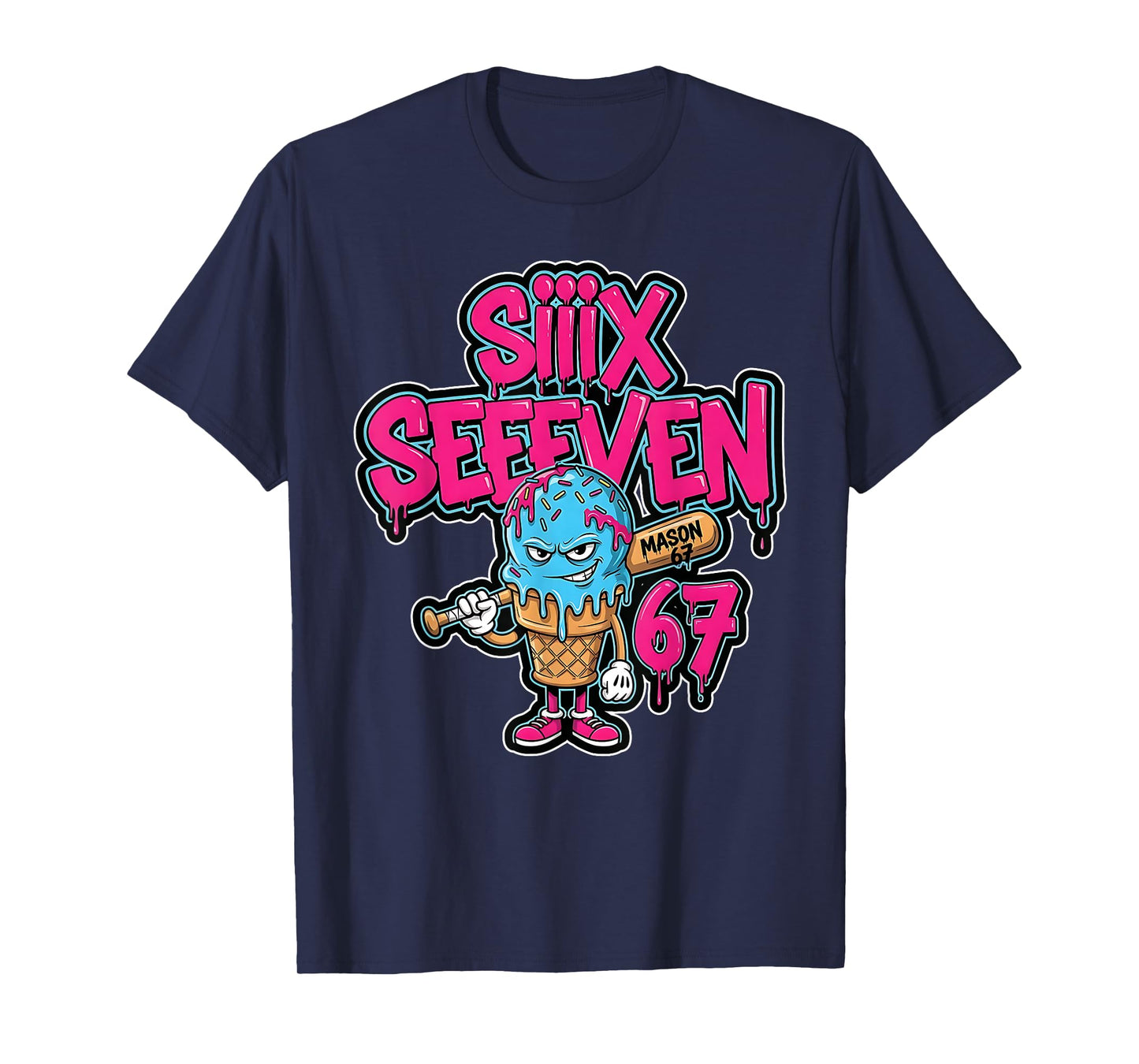 Six Seven 67 Baseball Player Ice Cream Drip Meme Lifestyle T-Shirt