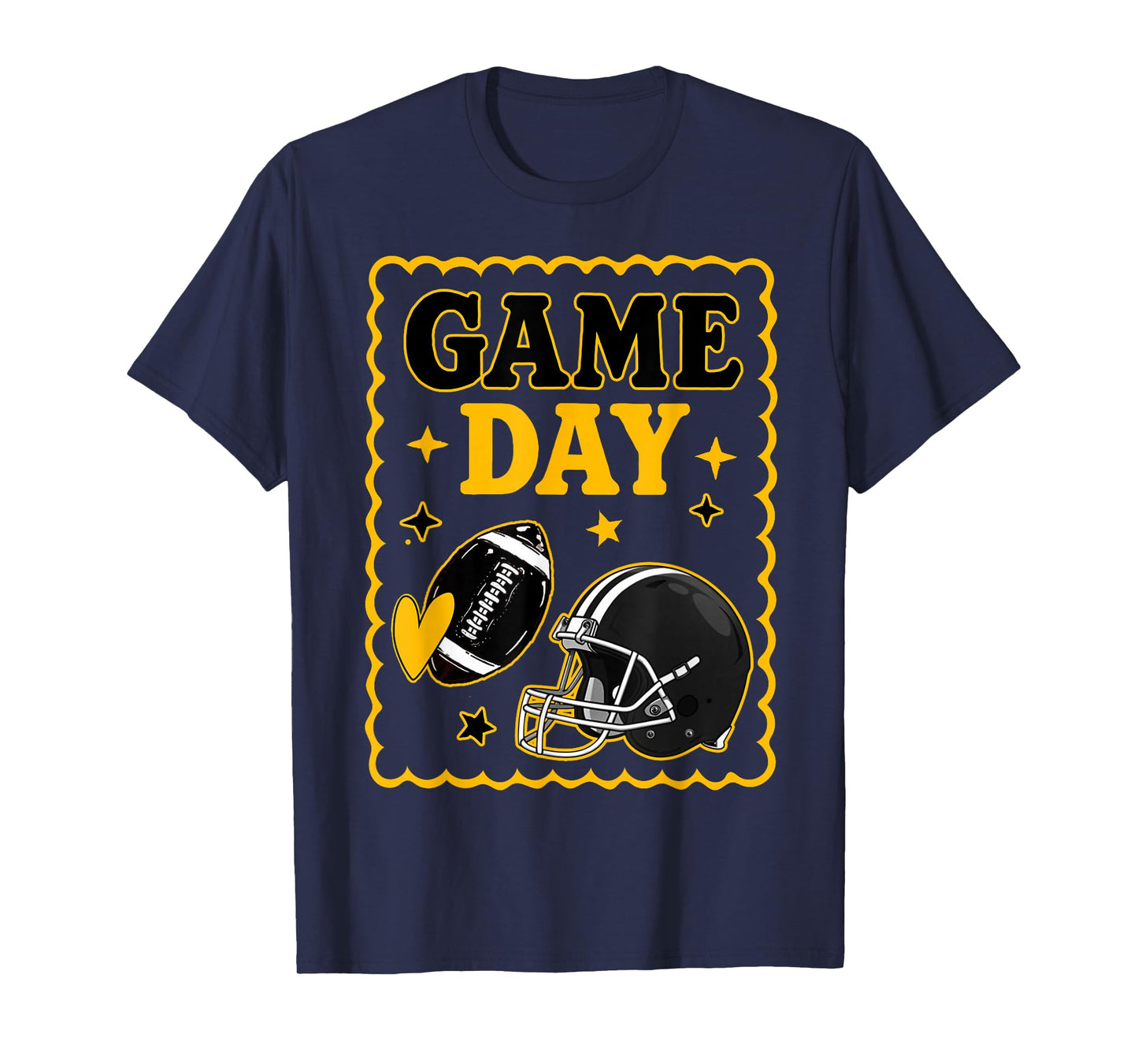 Game Day Gold Black American Football Women Girl Kids Vibes T-Shirt