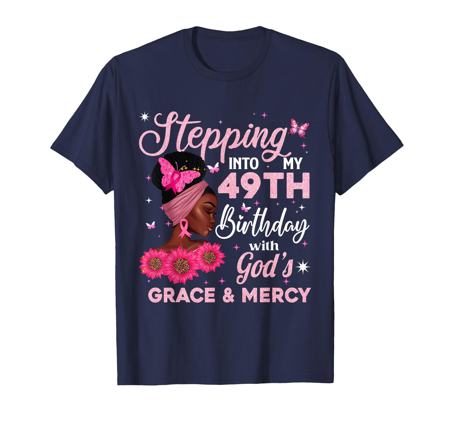 Retro 49th Bday Woman Breast Cancer Butterfly 49 Years Old T-Shirt
