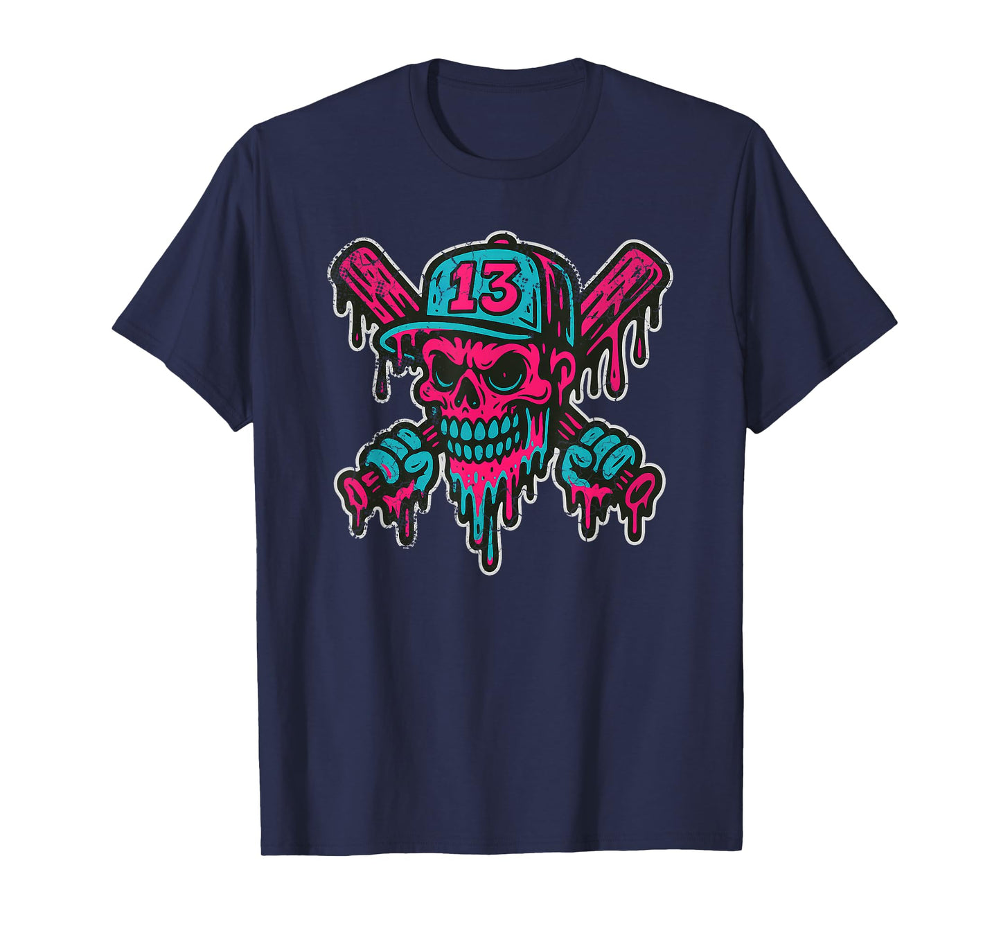 Baseball Skull Drip Softball Team Player Design T-Shirt