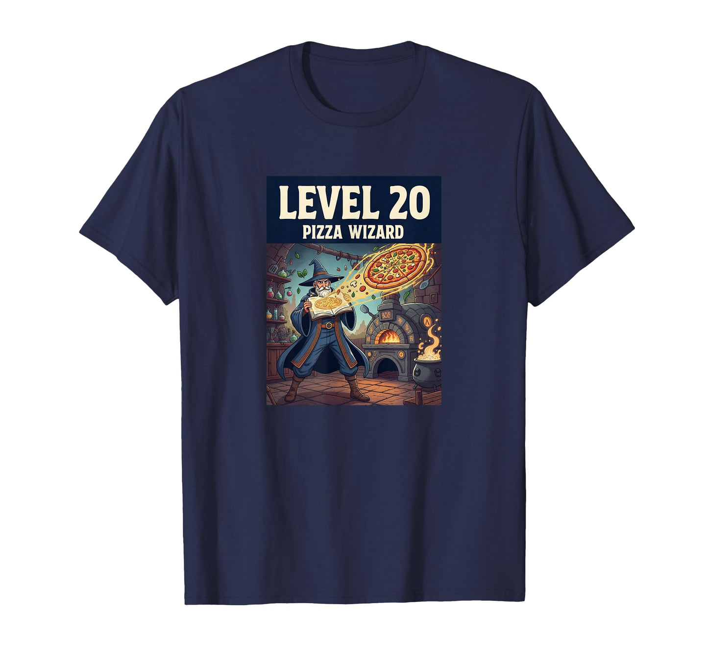 Level 20 Pizza Wizard Fantasy Food Magic Design T-Shirt