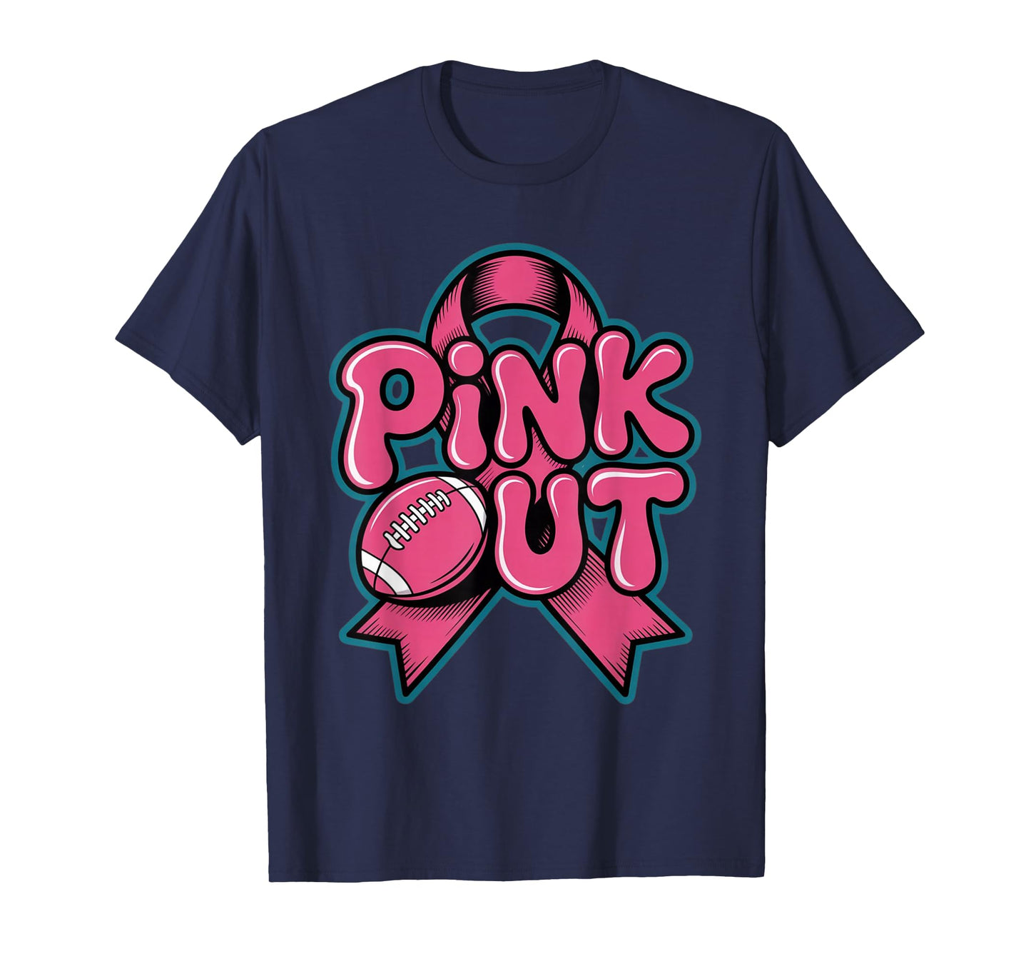 Pink Out Football Bow Breast Cancer Awareness Pink Ribbon T-Shirt