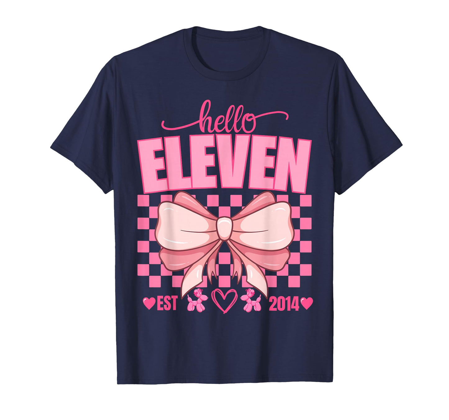 11th Birthday Girl Hello Eleven Est 2014 Pink Coquette Bow T-Shirt