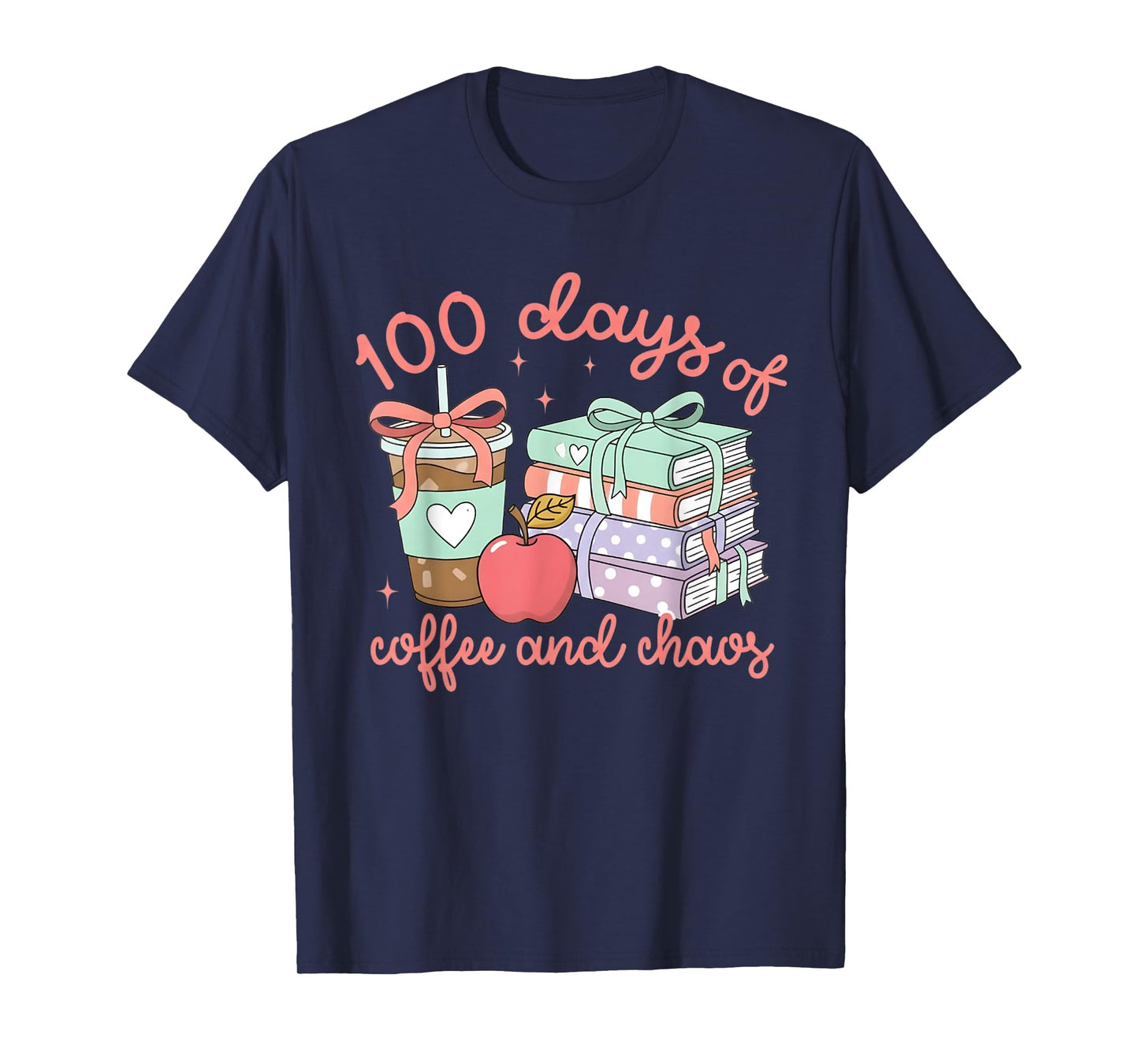 100 Days of Coffee and Chaos Coquette Bow Book Apple T-Shirt