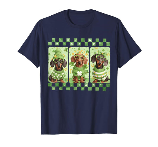 Preppy Lucky Dachshund Dog Irish Shamrock St Patricks Day T-Shirt