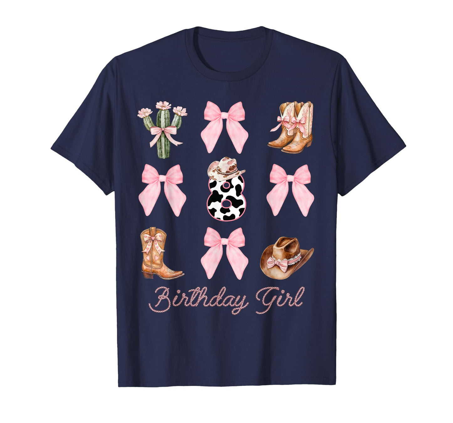 8th Birthday Girl Cowgirl Coquette Bow Rodeo Western Bday T-Shirt