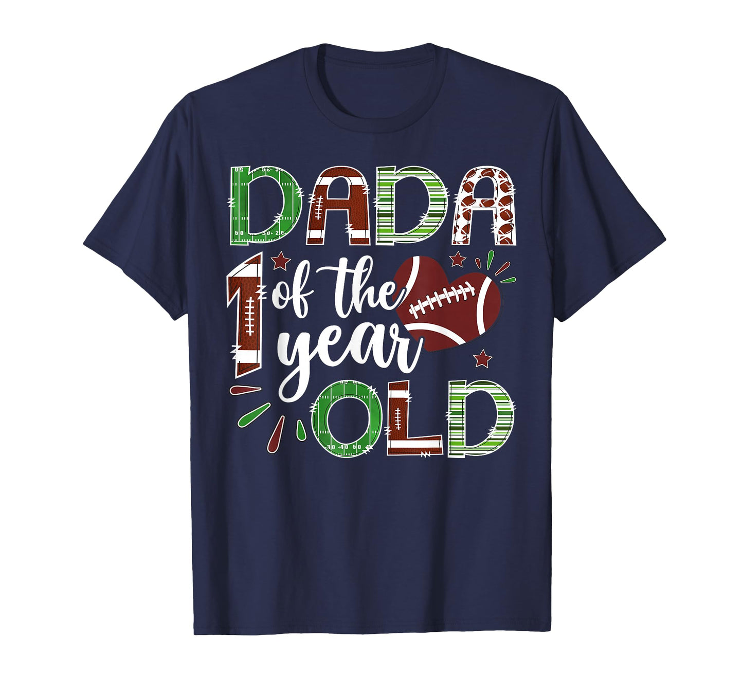 Dada of The 1 Year Old Football First Birthday Boy Matching T-Shirt