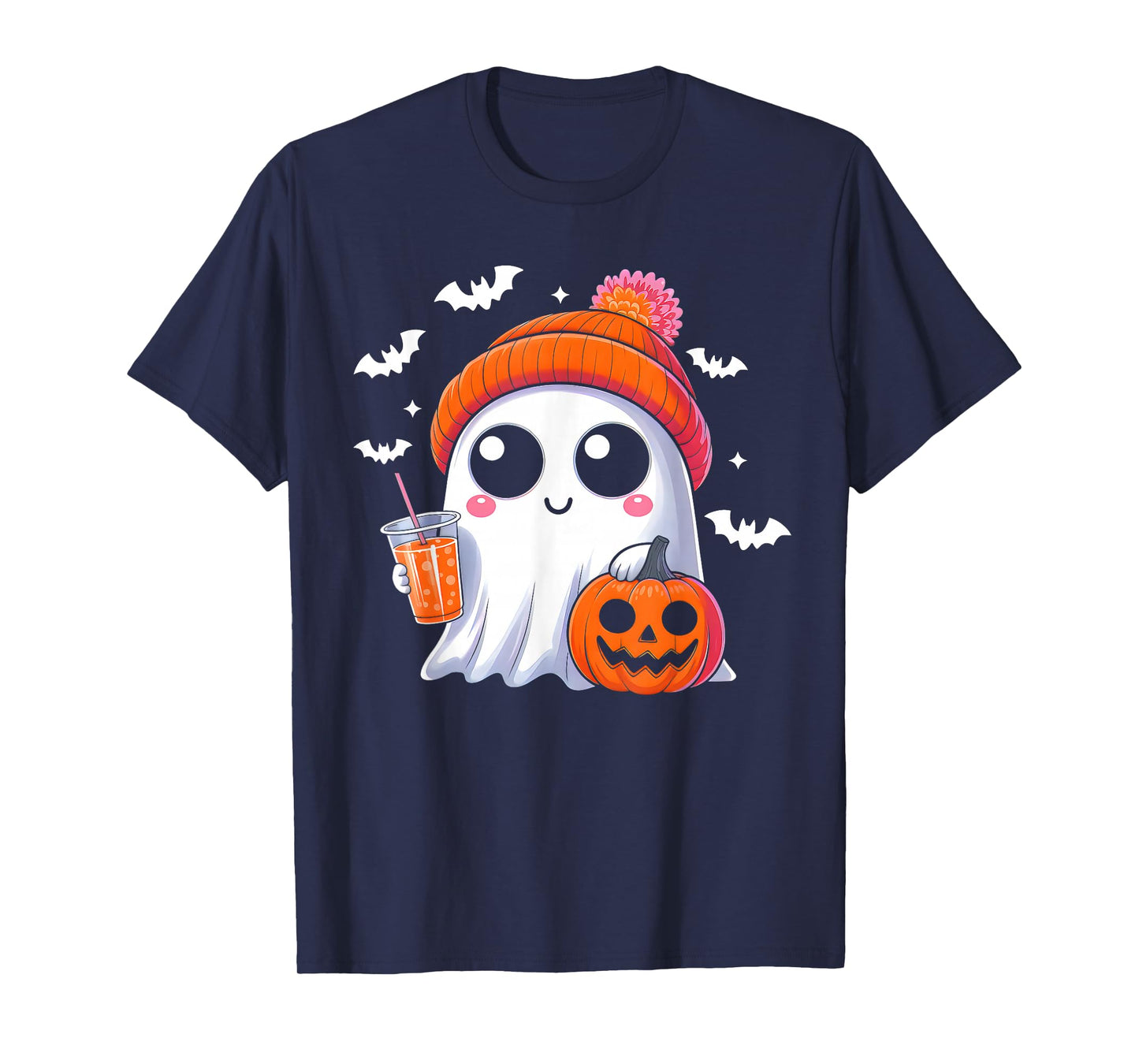 Cute Ghost Drinking Iced Coffee Halloween Costume Men Women T-Shirt