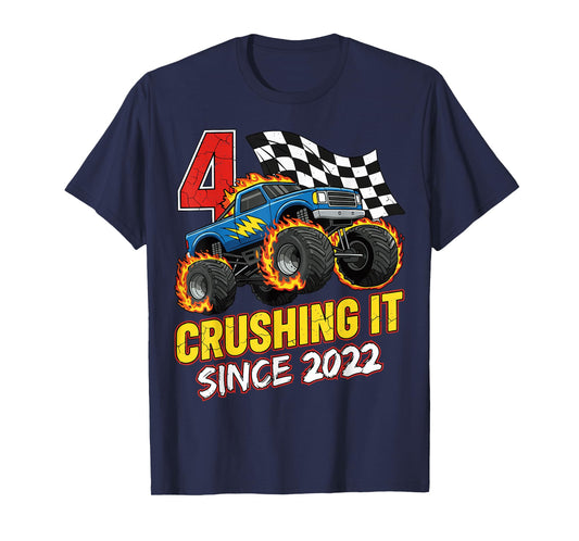 Birthday Monster Truck 4 Year Old Boys 4th Party Born 2022 T-Shirt