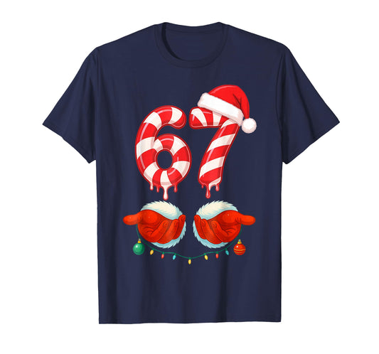 Funny Six Seven 67 Christmas Candy Cane T-Shirt