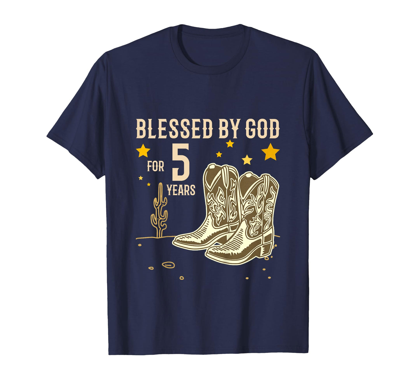Kids Vintage Blessed by God for 5 Years Cowboy 5th Birthday Boy T-Shirt