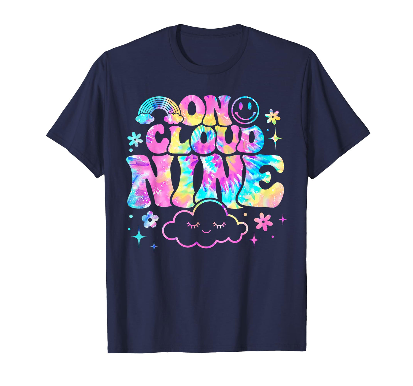 Groovy On Cloud Nine 9 Year Old 9th Birthday Girl Tie Dye T-Shirt