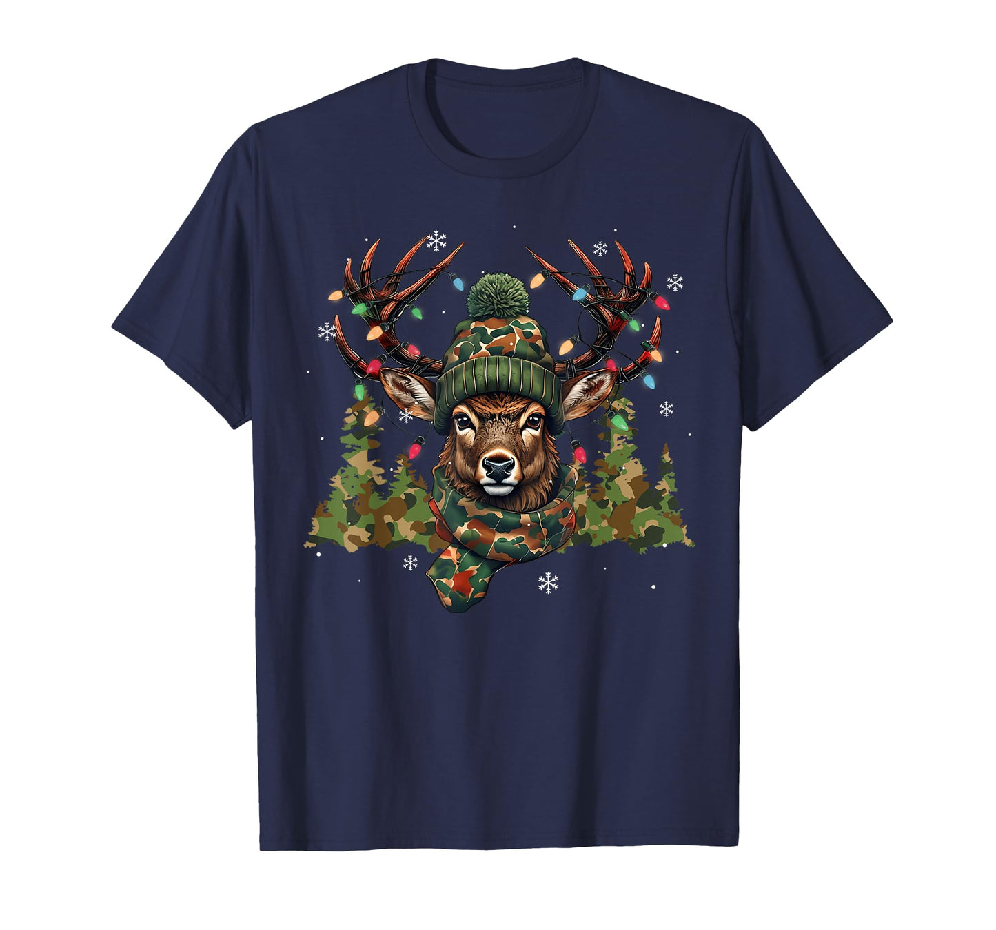 Christmas Holiday Camo Hunting Reindeer Deer Xmas Lights T-Shirt