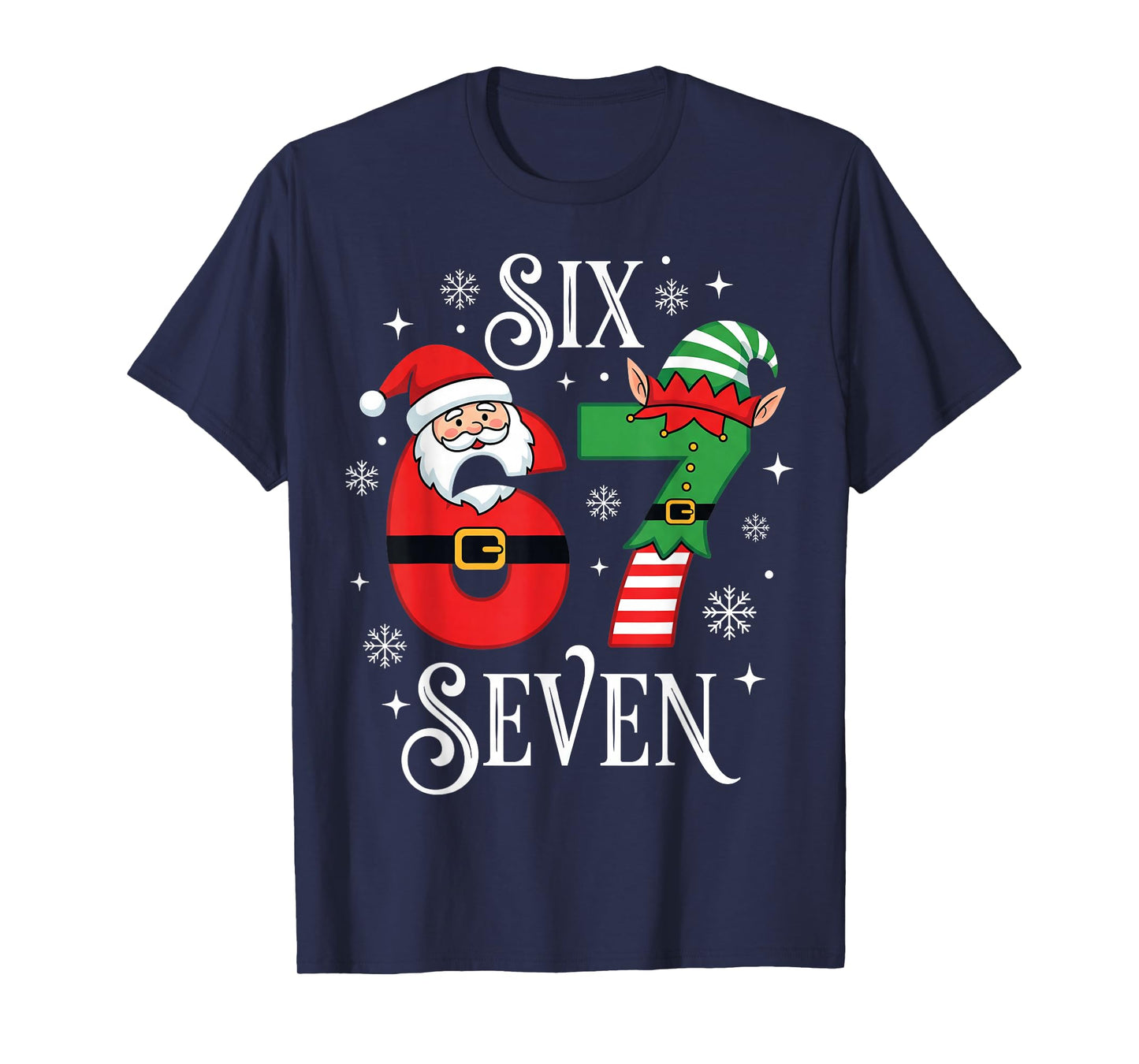 Funny Six Seven 67 Meme 6 7 Elf Santa Christmas Pajamas Kids T-Shirt