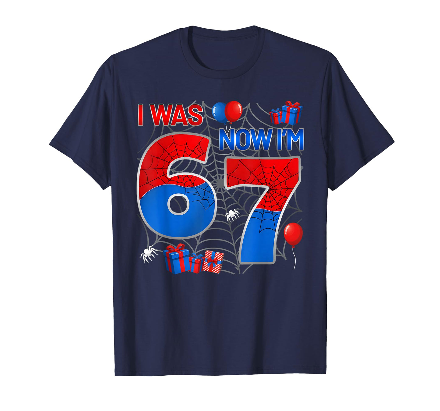 I was 6 Now I'm 7 Year Old Boy Kids 7th Birthday Spider Web T-Shirt