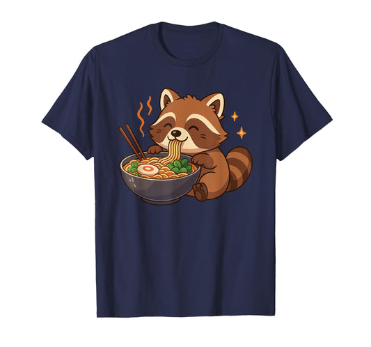 Raccoon with Noodles Ramen Kawaii Raccoon T-Shirt