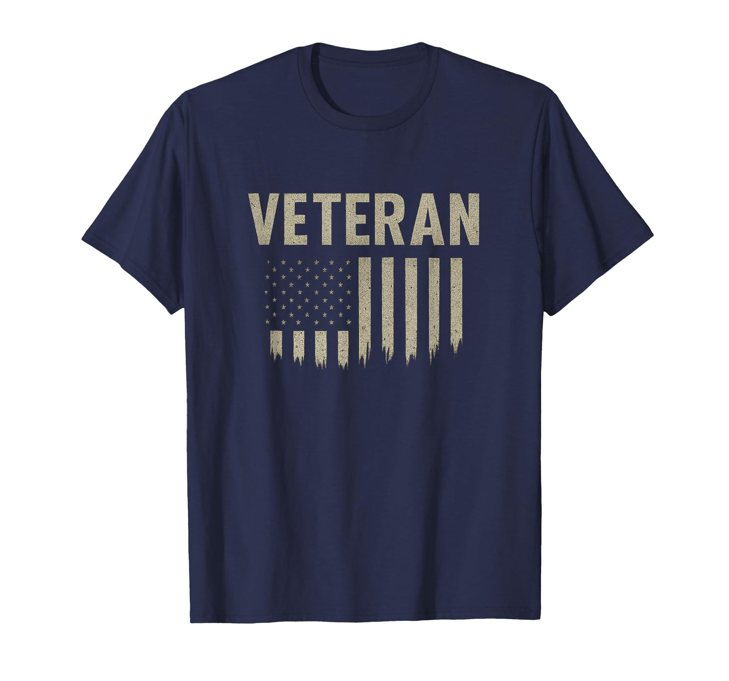 Veteran with Distressed USA Flag Printed on Back T-Shirt