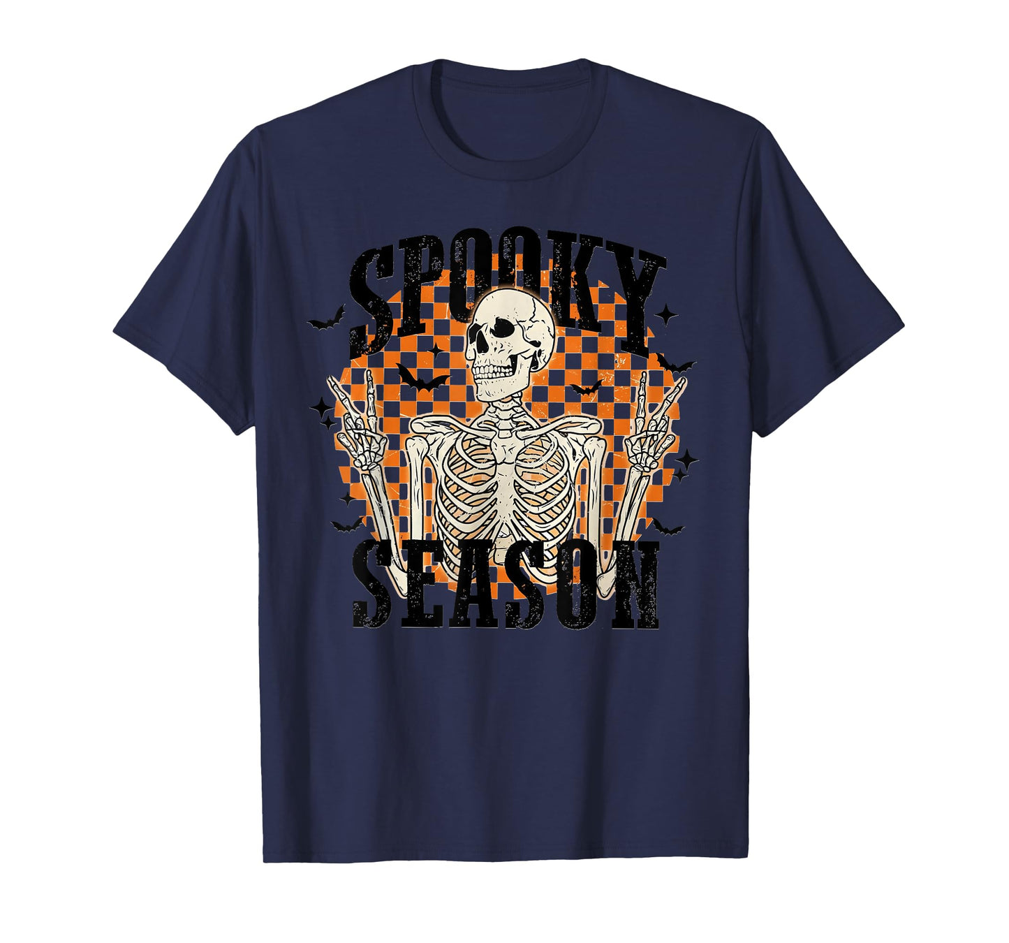 Spooky Season Skeleton Checkerboard Funny Halloween T-Shirt