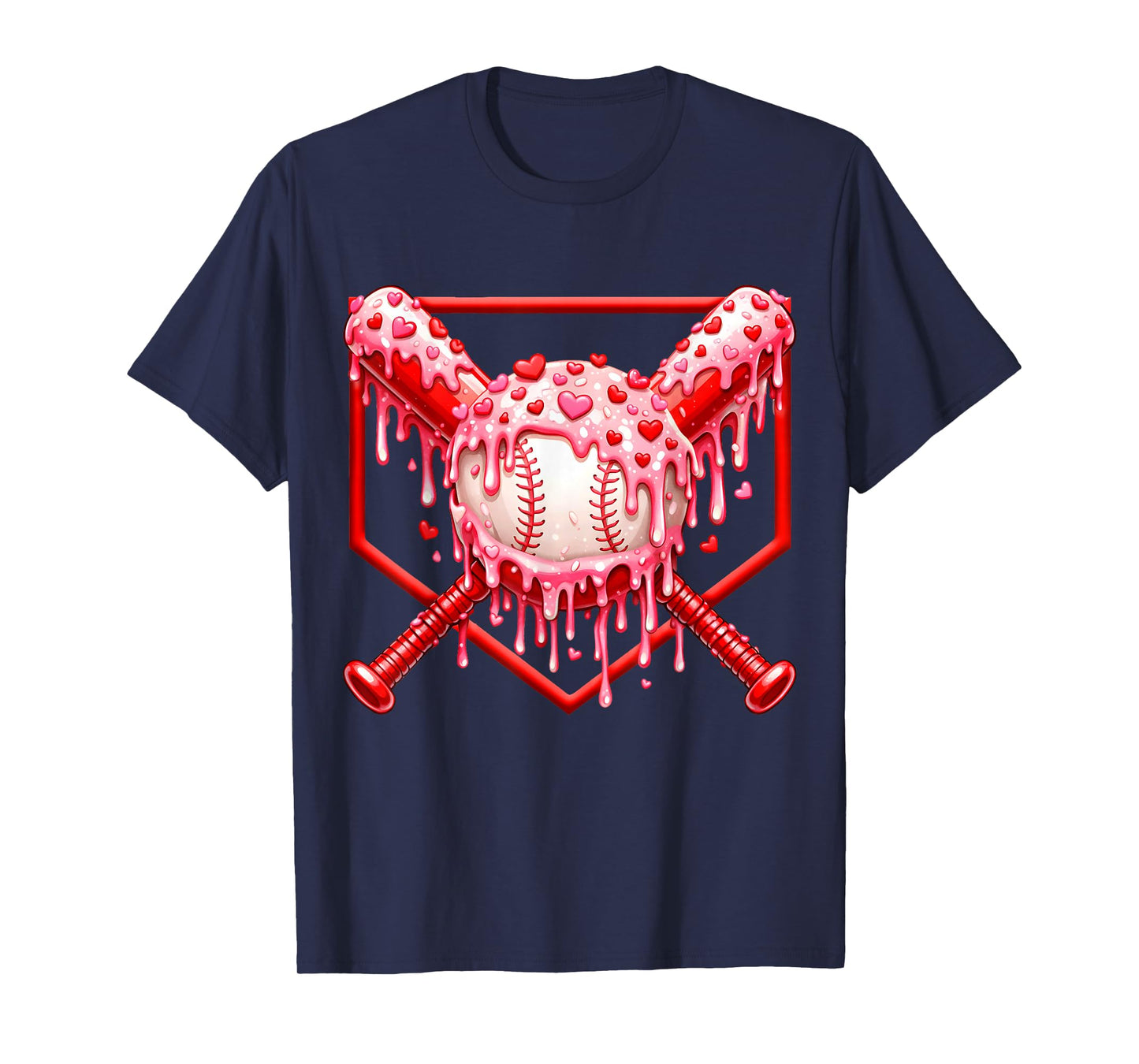 Valentines Day Baseball Boys Ice Cream Drip Heart Youth Kids T-Shirt