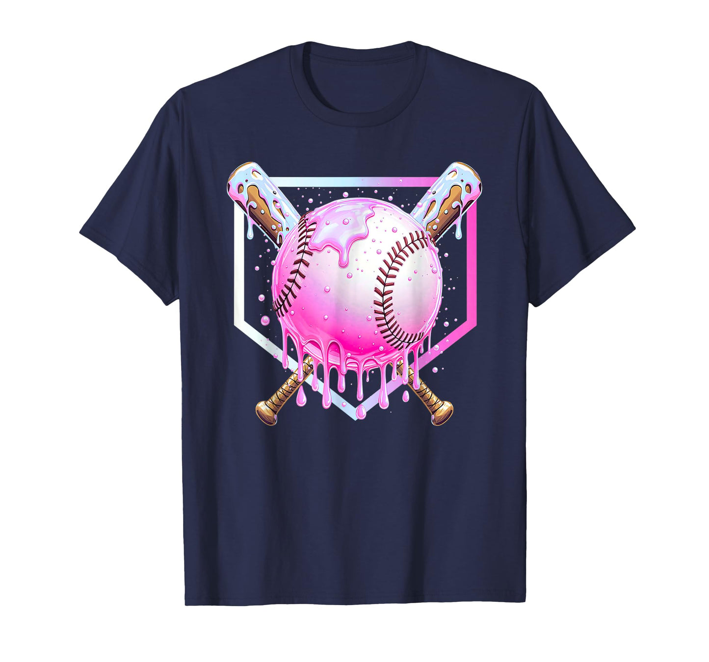 Pink Baseball Drip Shirt for Youth Girls Ice Cream Dripping T-Shirt