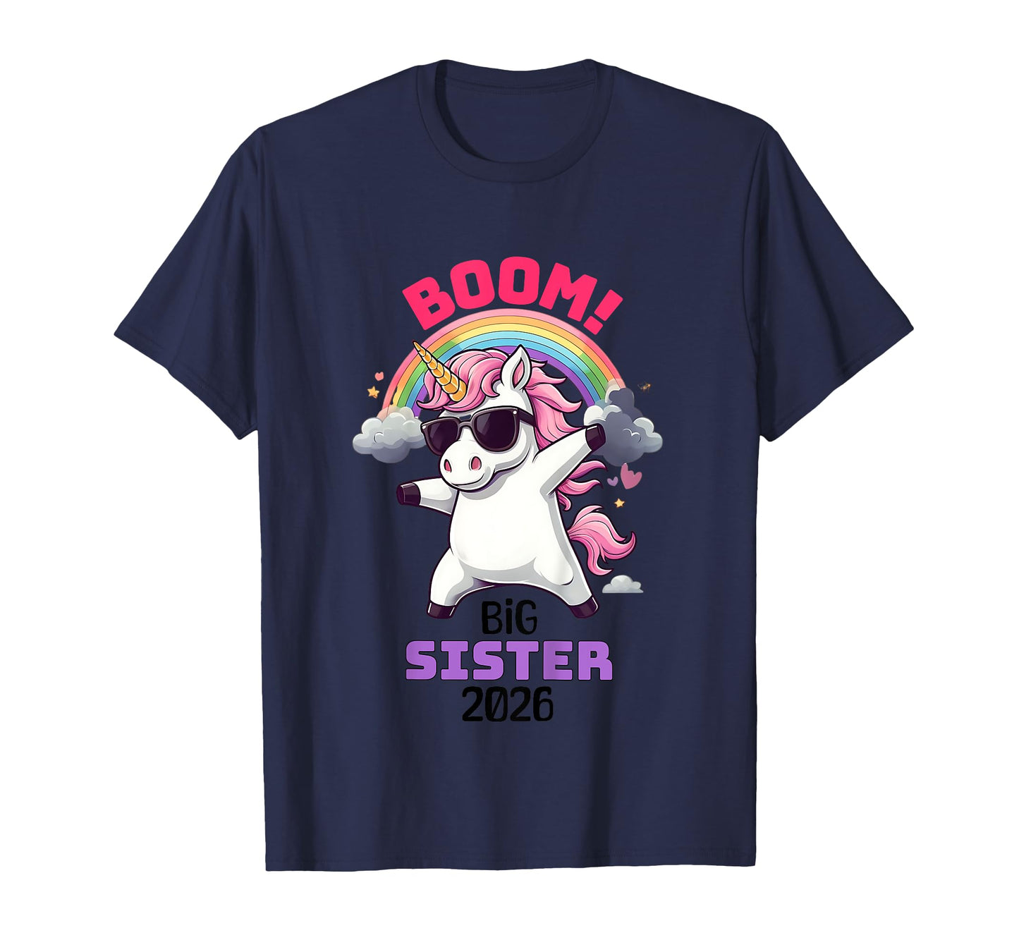 Kids Boom Promoted to Big Sister 2026 Rainbow Unicorn Birthday T-Shirt