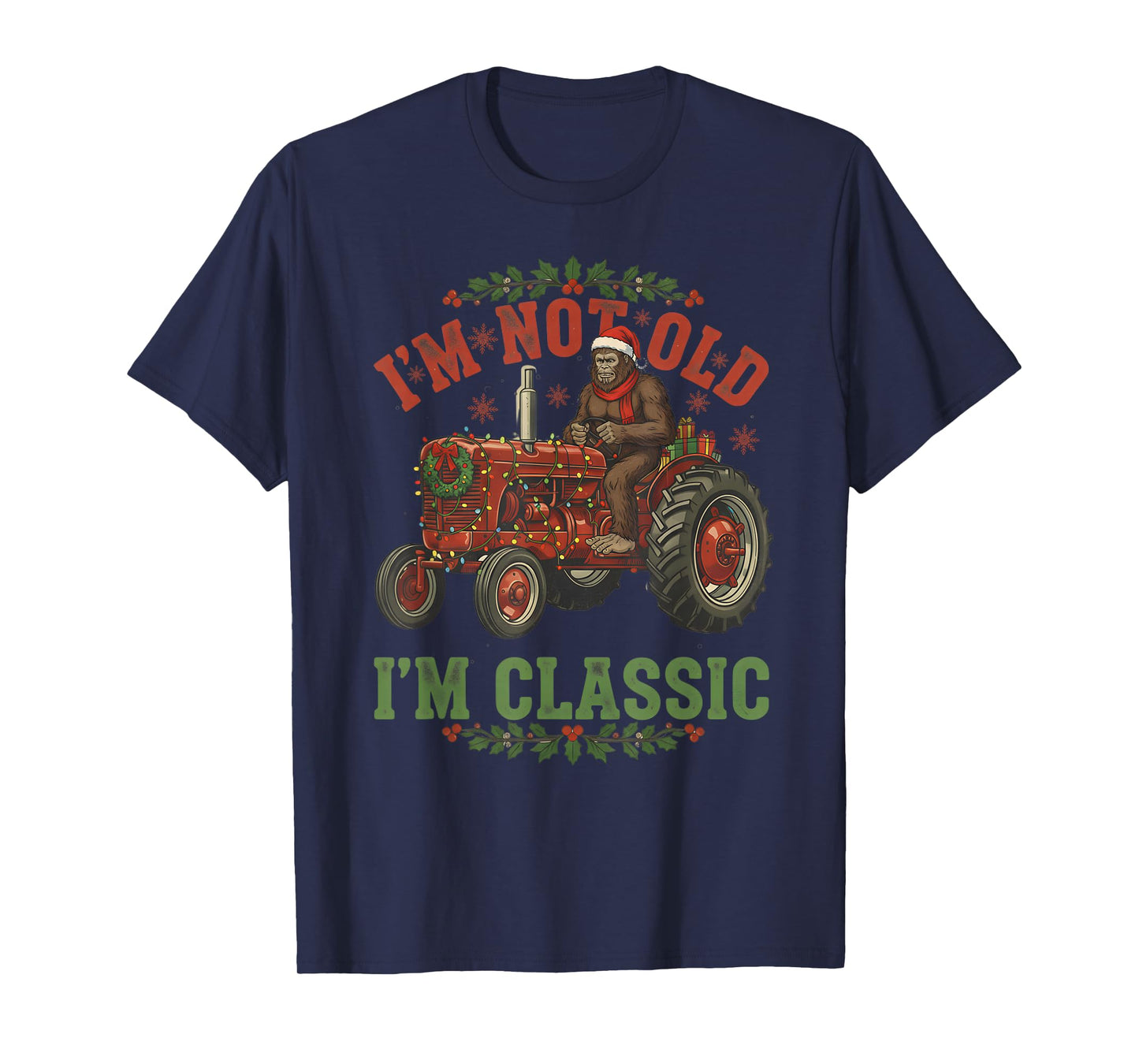 Christmas Bigfoot Tractor Classic Retro Farming Sasquatch T-Shirt