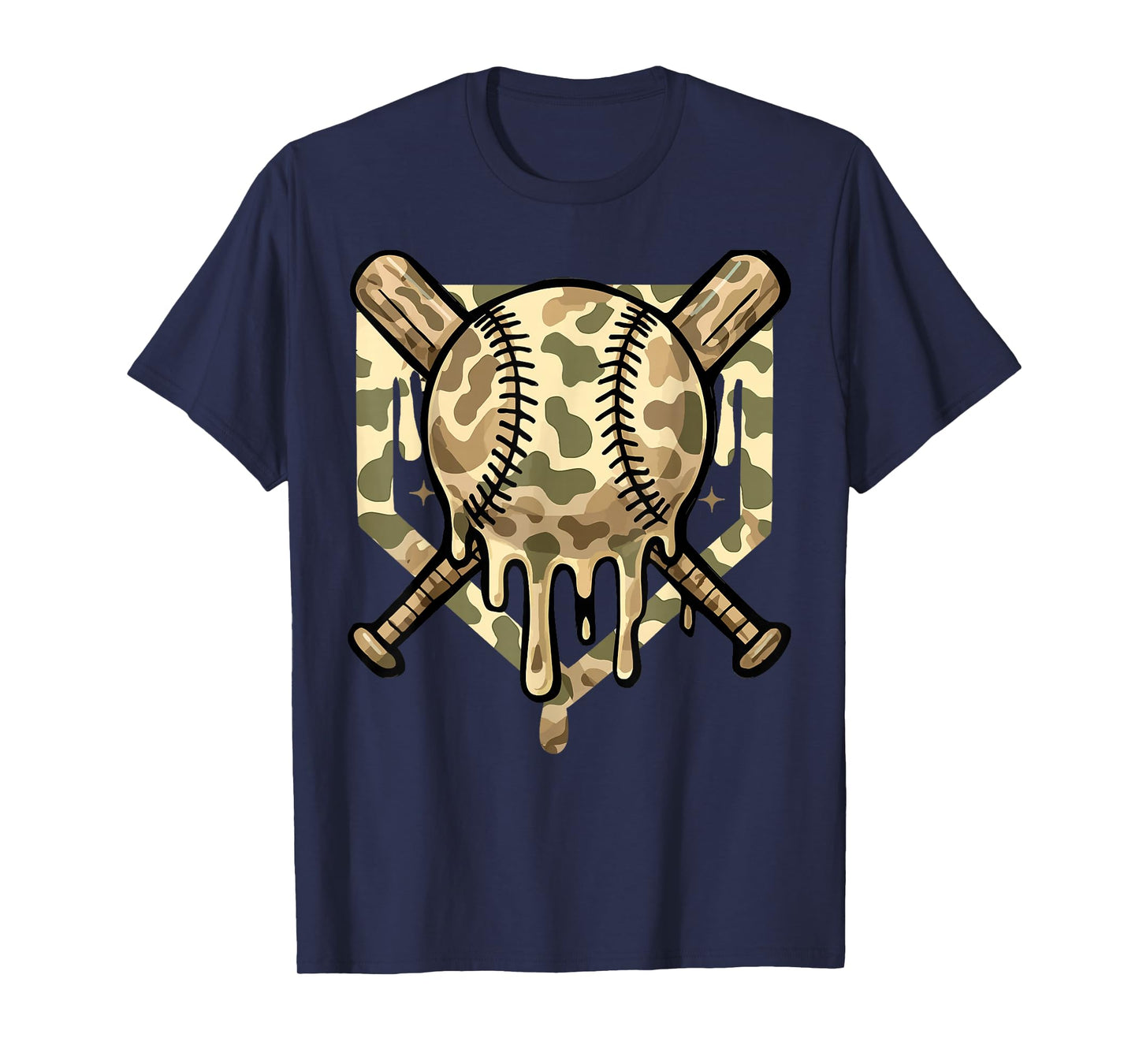 Baseball Drip for Boys Ice Cream Dripping Boys Baseball Camo T-Shirt