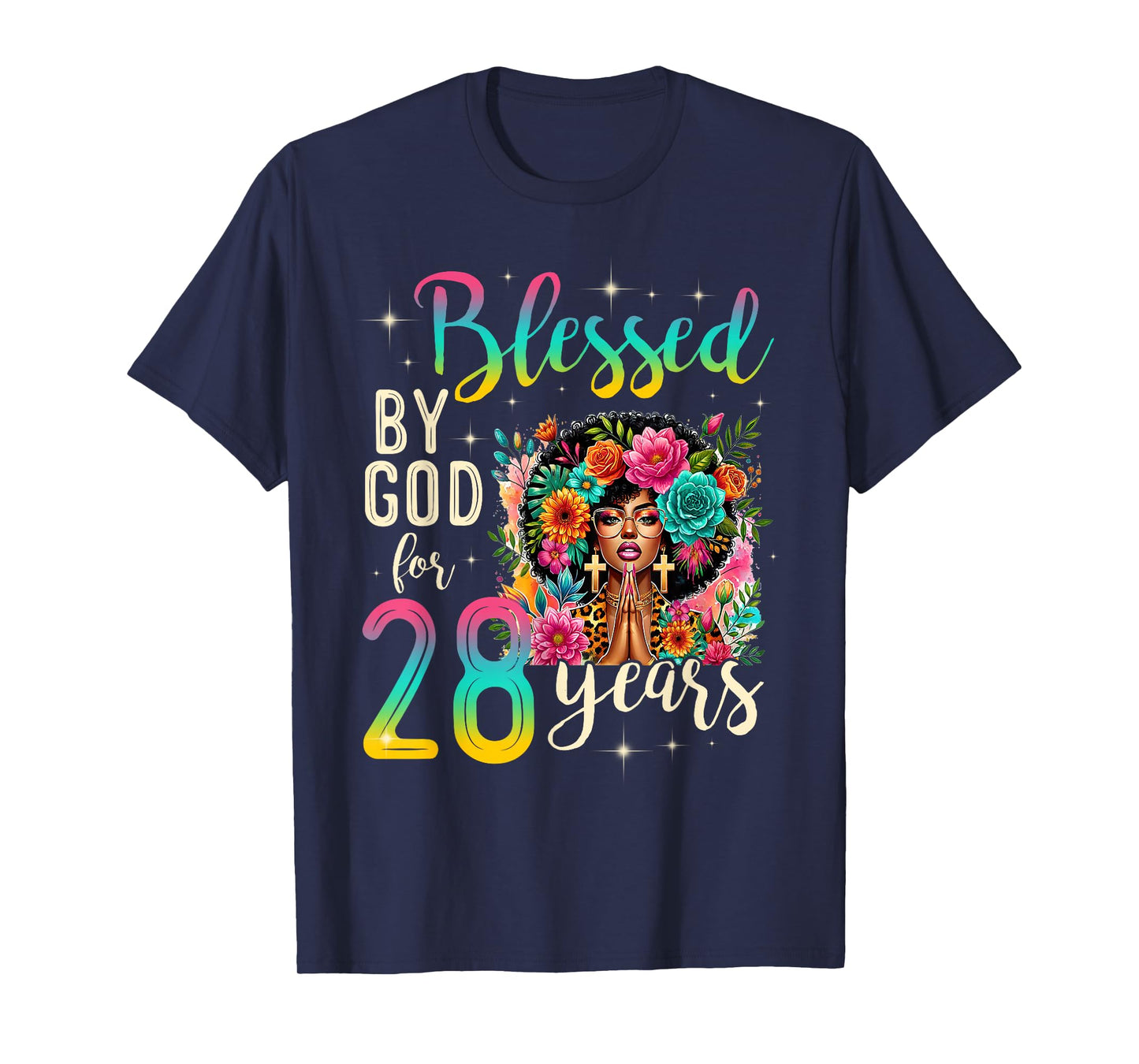 Black Girl Blessed by God for 28 Years Christian Birthday T-Shirt