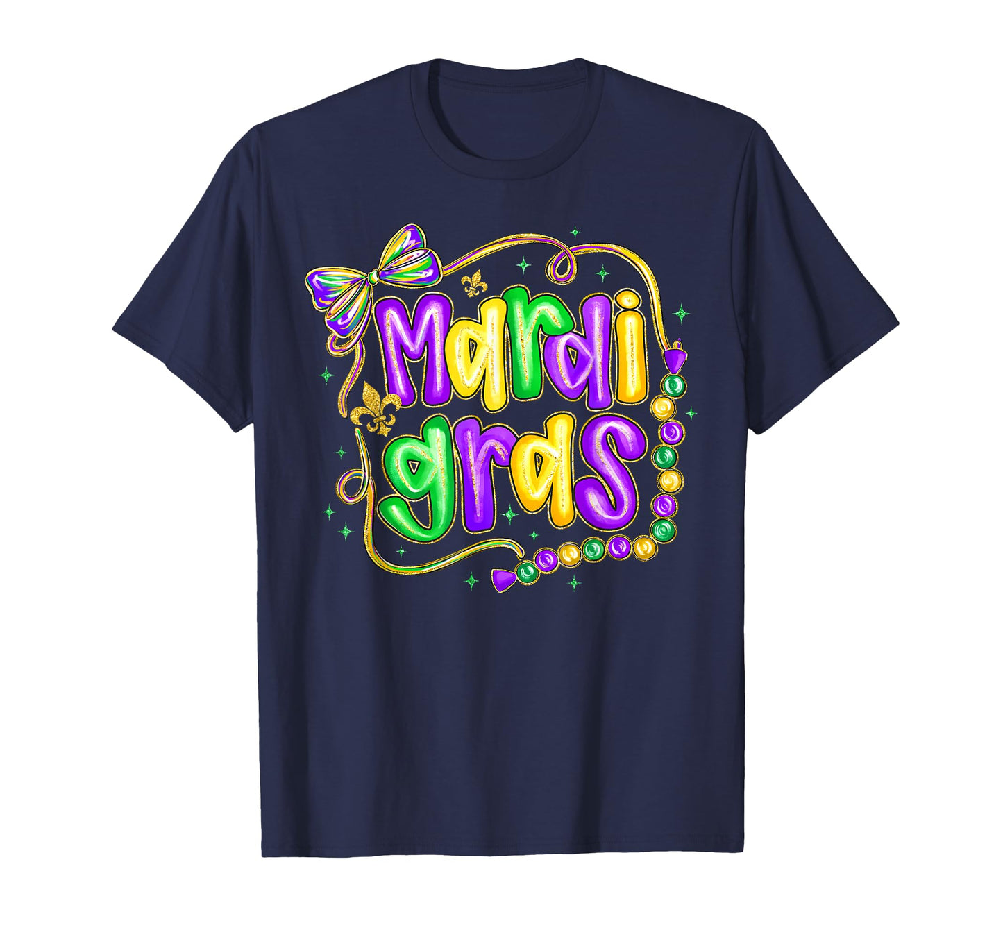 Preppy Mardi Gras Fleur De Lis Coquette Bow Women Girls T-Shirt