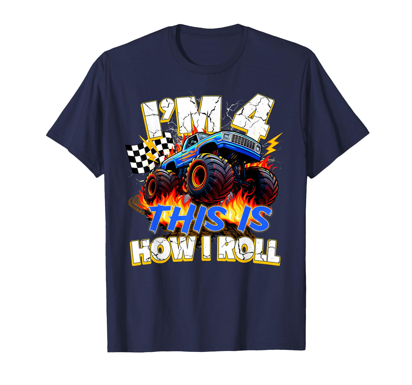 Funny 4 Year Old Birthday Boy Monster Truck 4th Bday Kids T-Shirt