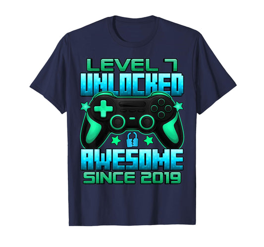 Level 7 Unlocked 7 Year Old Gifts for Boys 7th Birthday Boy T-Shirt