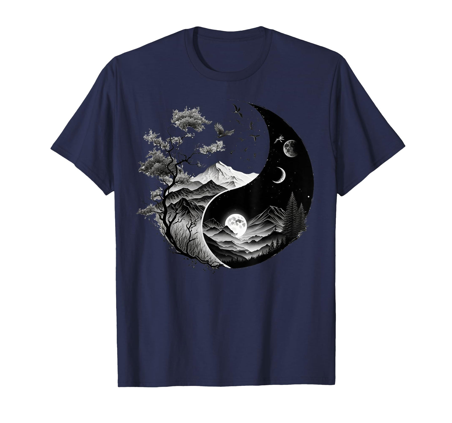 Taoism Symbol on Black and White Nature Taijitu Yin Yang T-Shirt
