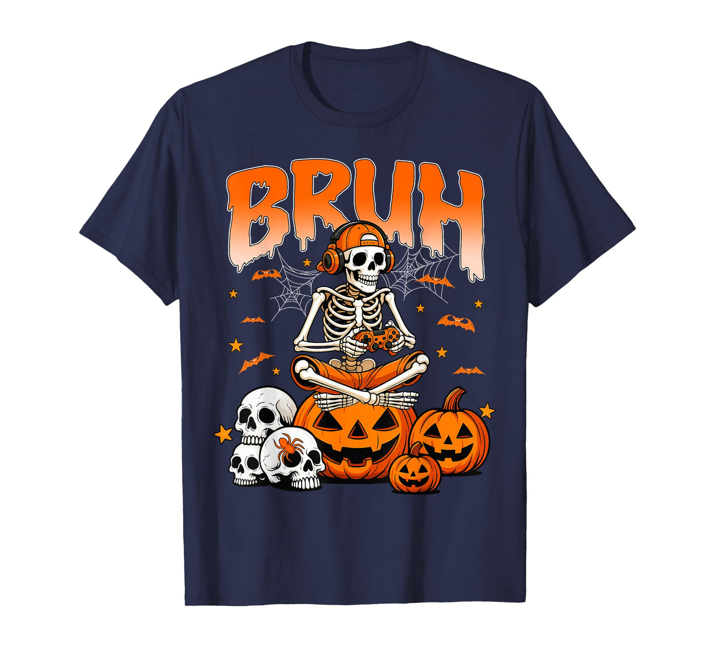Bruh Halloween Skeleton Gamer Video Gaming Boys Men T-Shirt