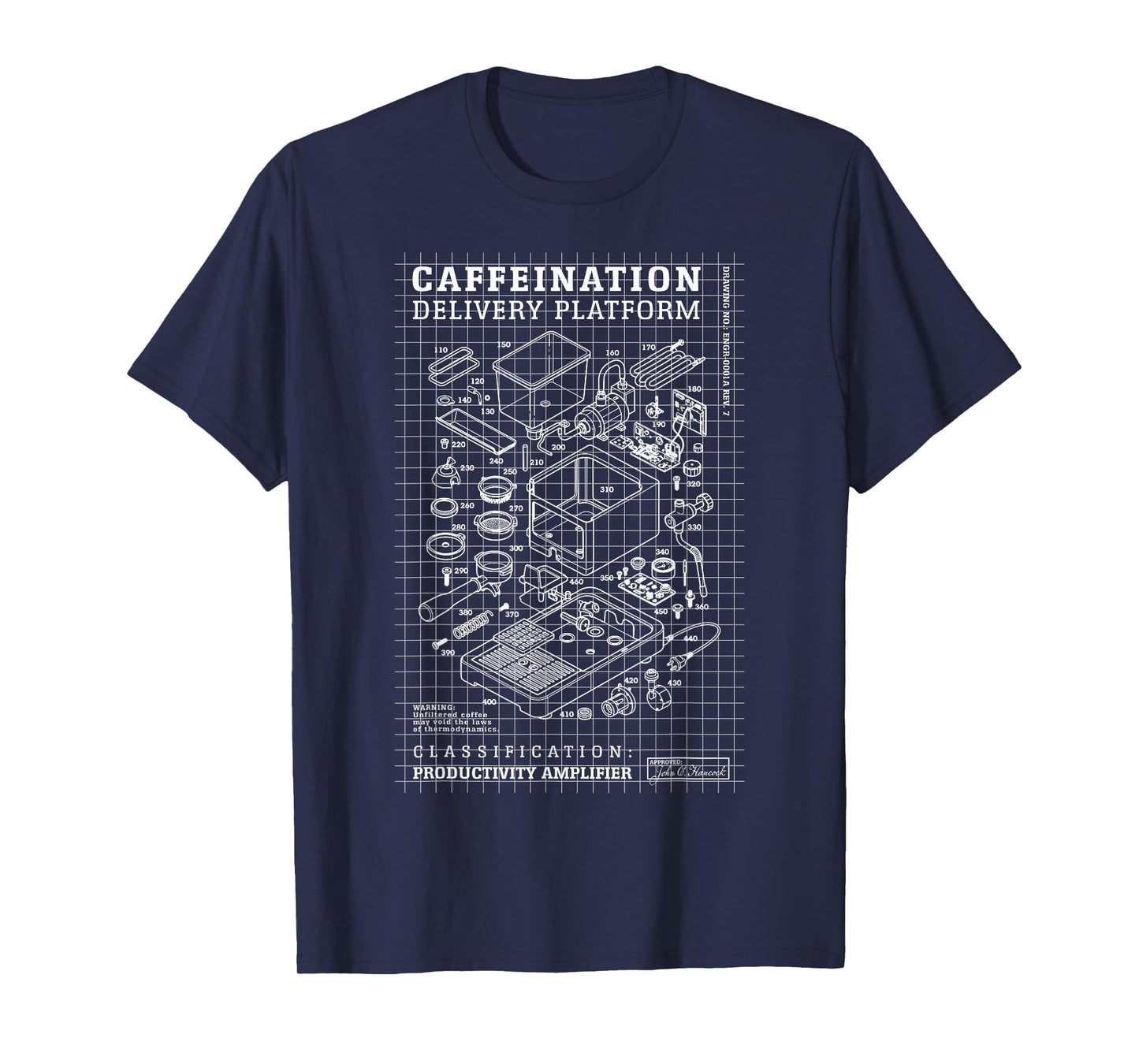 Engineer Coffee Machine Diagram Funny Caffeine Engineering T-Shirt