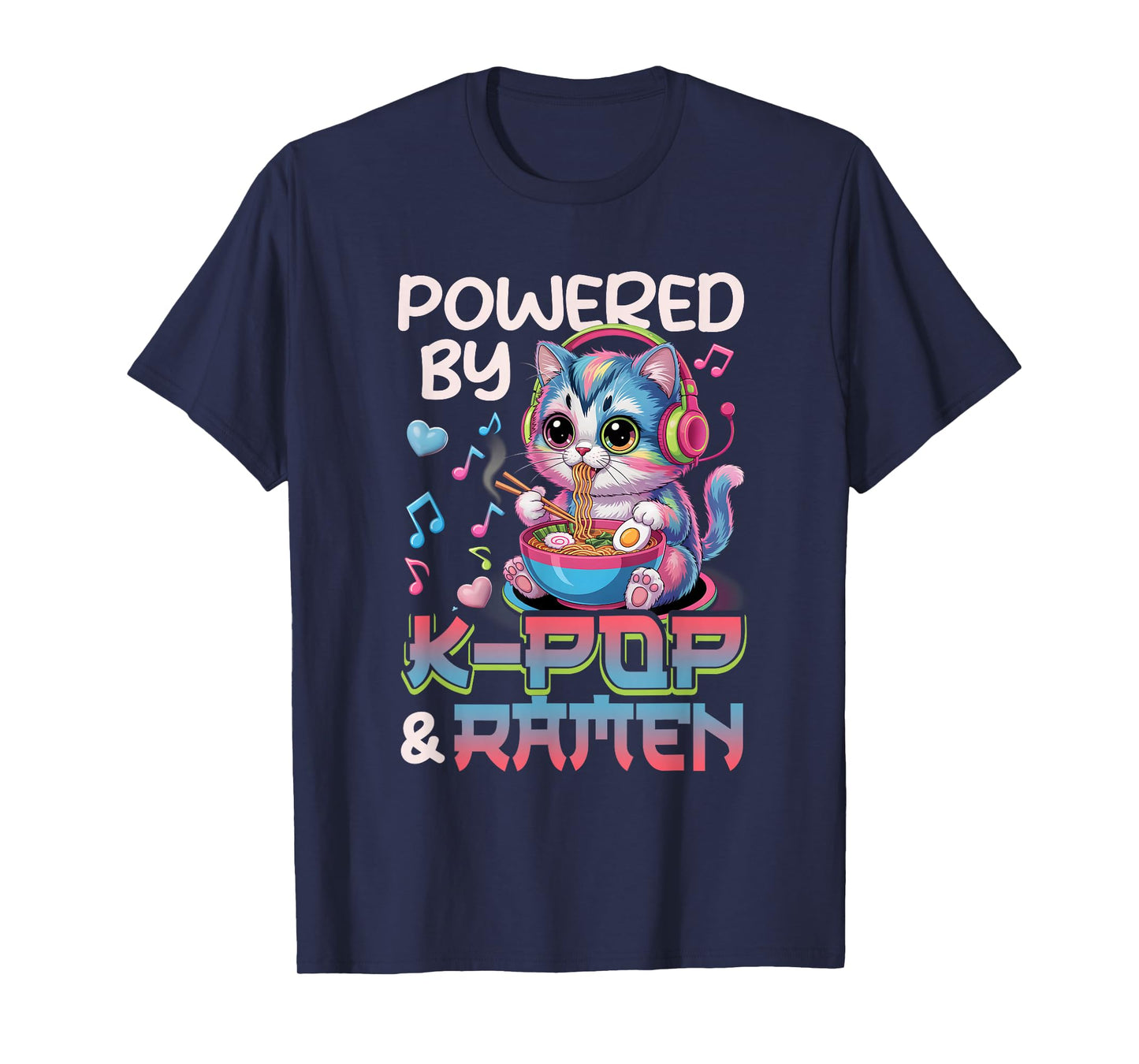 Kawaii Powered by K-Pop and Ramen Cute K-pop Cat Music T-Shirt