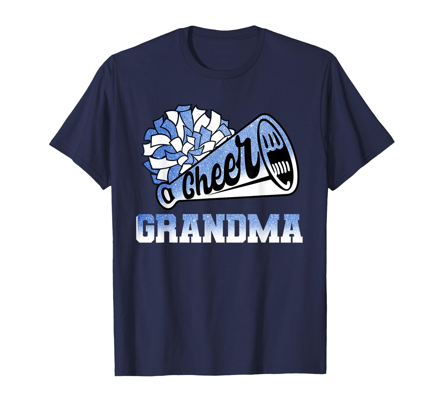 Cheer Grandma Biggest Fan Cheerleader Blue White Pom Pom T-Shirt