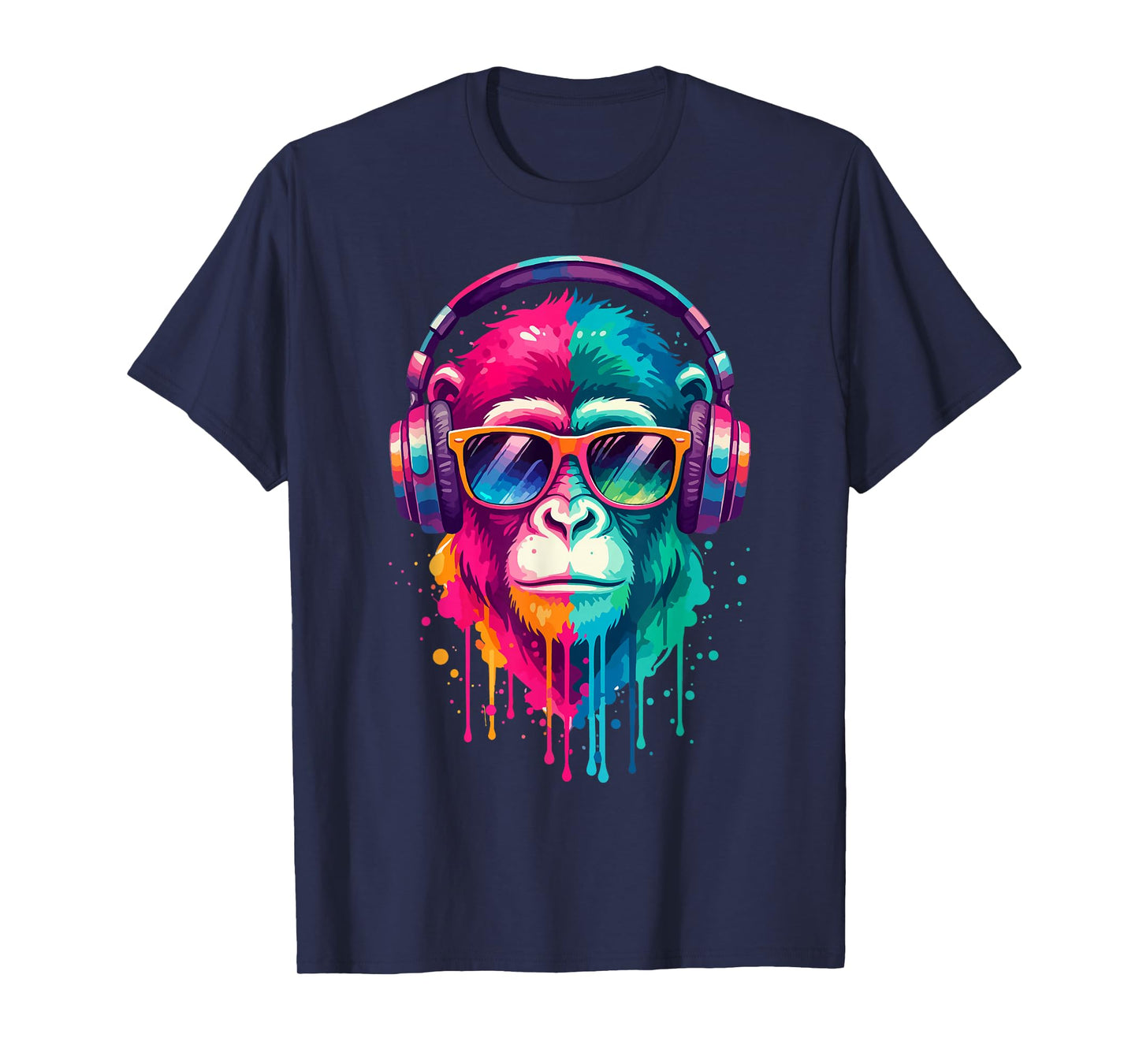 Monkey Wearing Headphones and Sunglasses EDM Rave Chimp Art T-Shirt