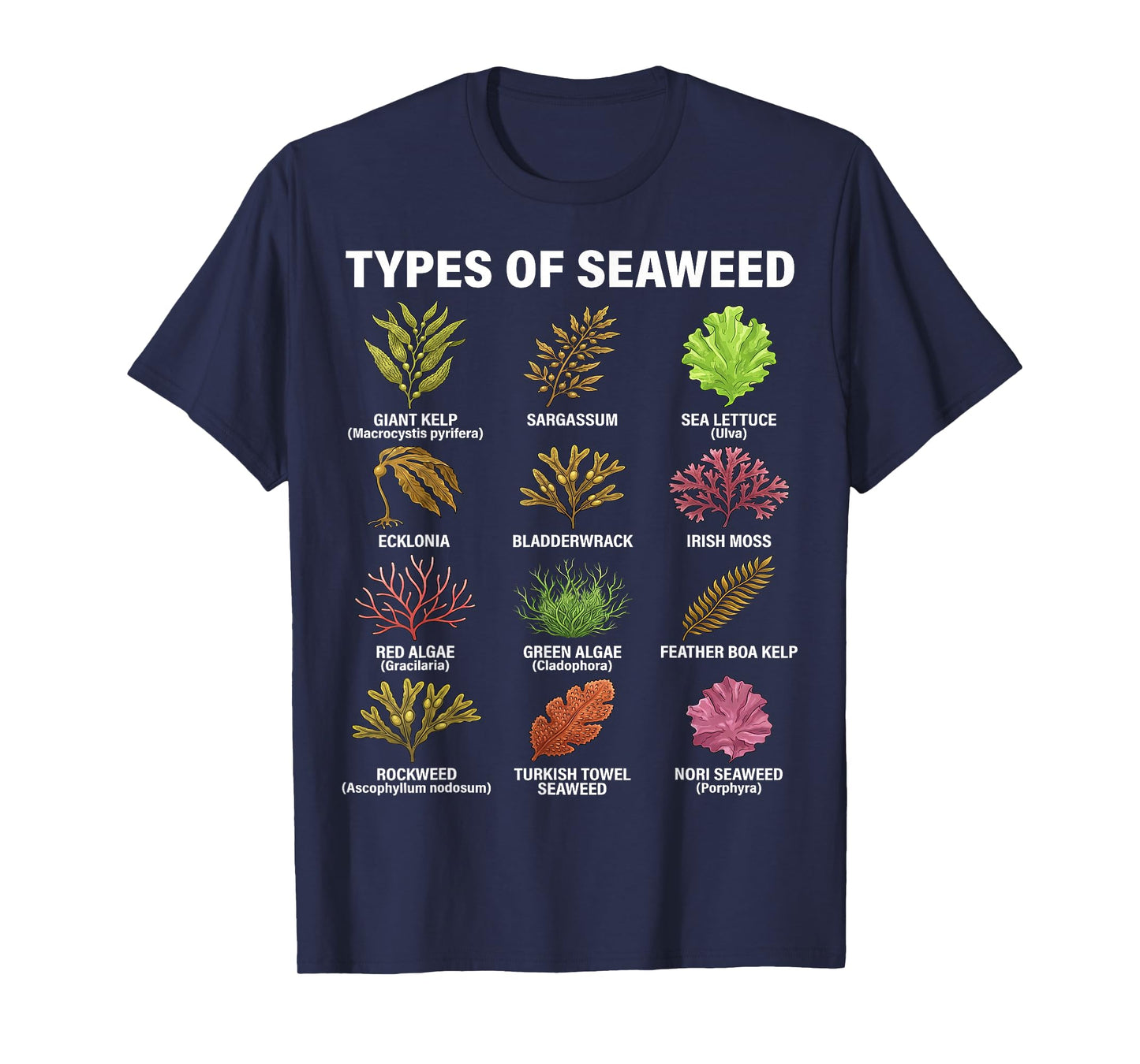 Types of Seaweed, Seaweed Species Chart, Marine Algae Types T-Shirt