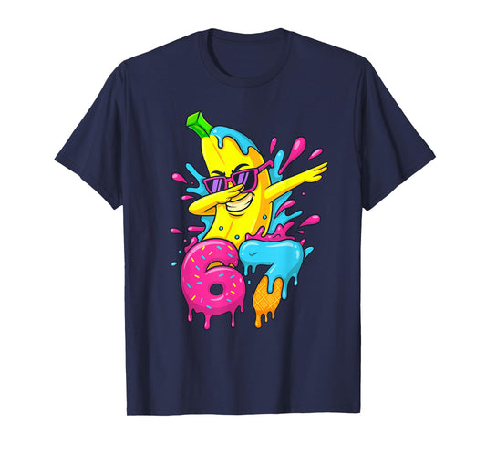 67 Dabbing Banana Baseball Funny 6 7 Dripping Ice Cream Meme T-Shirt