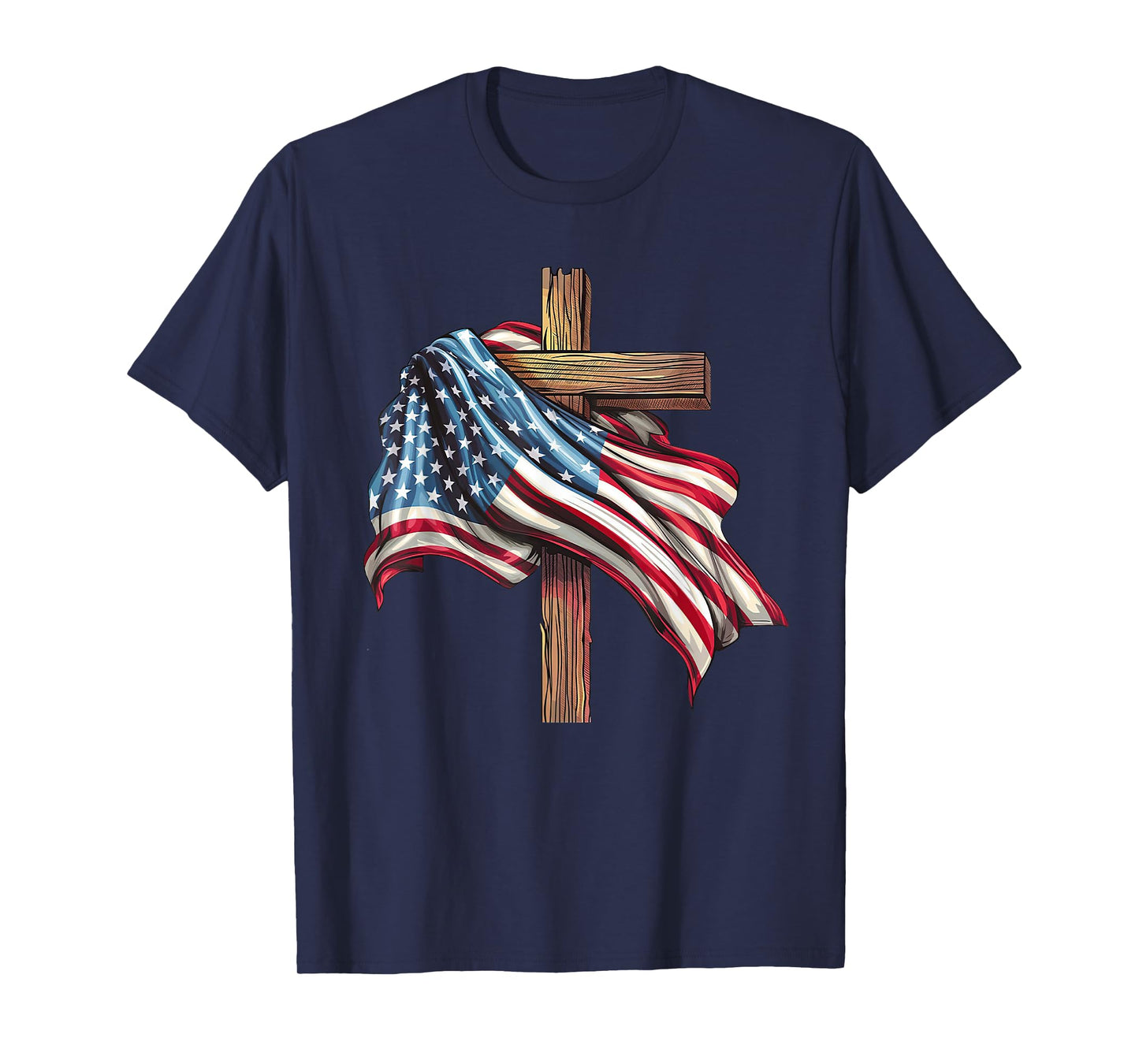 American Flag Cross for Patriotic USA Christians Distressed T-Shirt