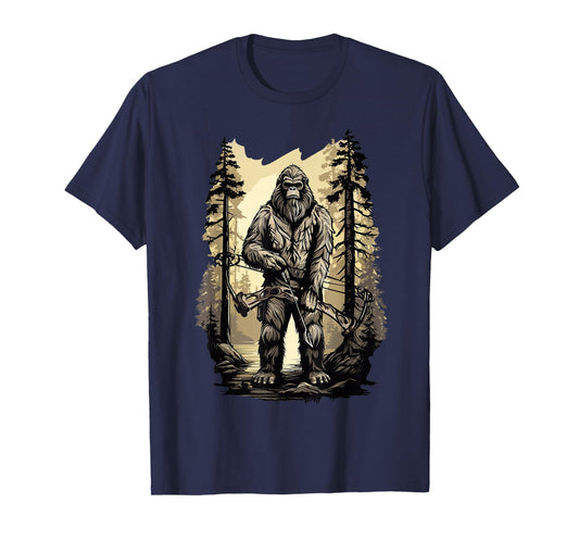 Bow Hunting Bigfoot, Funny Bow Hunting Sasquatch T-Shirt, Black, Unisex-Adults, Small, Short Sleeve, Classic Fit, Cotton, Polyester