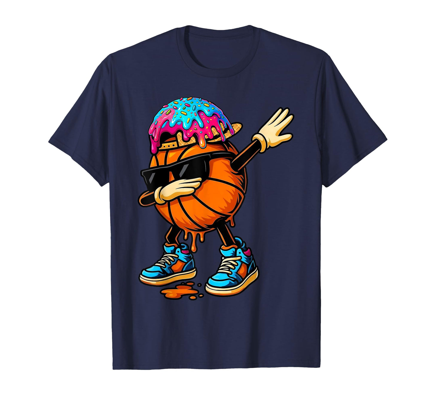 Dabbing Basketball Ice Cream Drip For Boys Funny Basketball T-Shirt