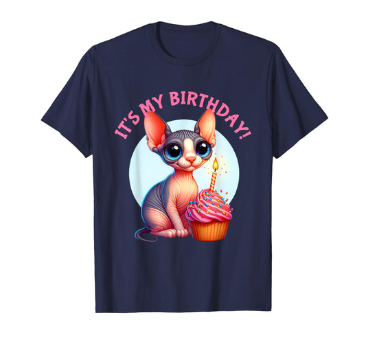 Kids Sphynx Cat Its My Birthday Cupcake Favorite Animal T-Shirt