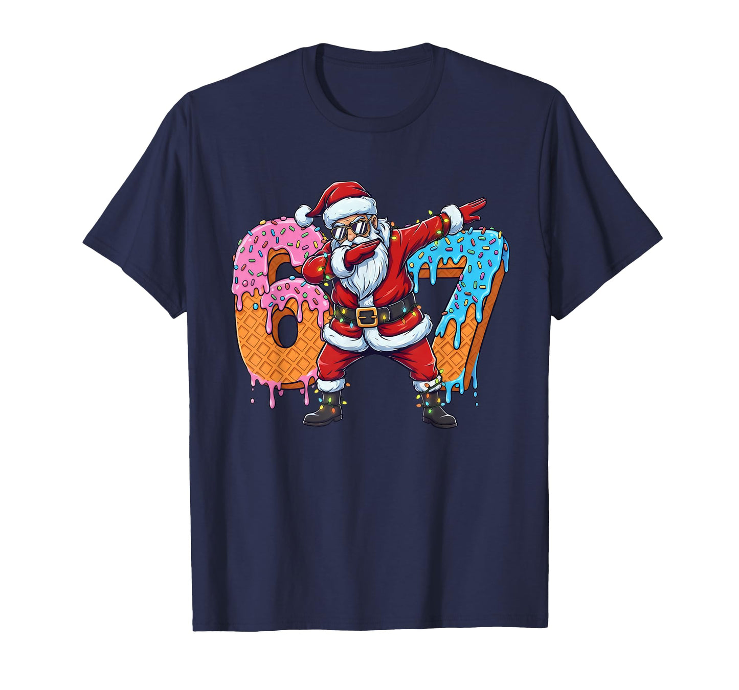 6 7 Ice Cream Drip Santa Six Seven Meme Kids 67 Christmas T-Shirt