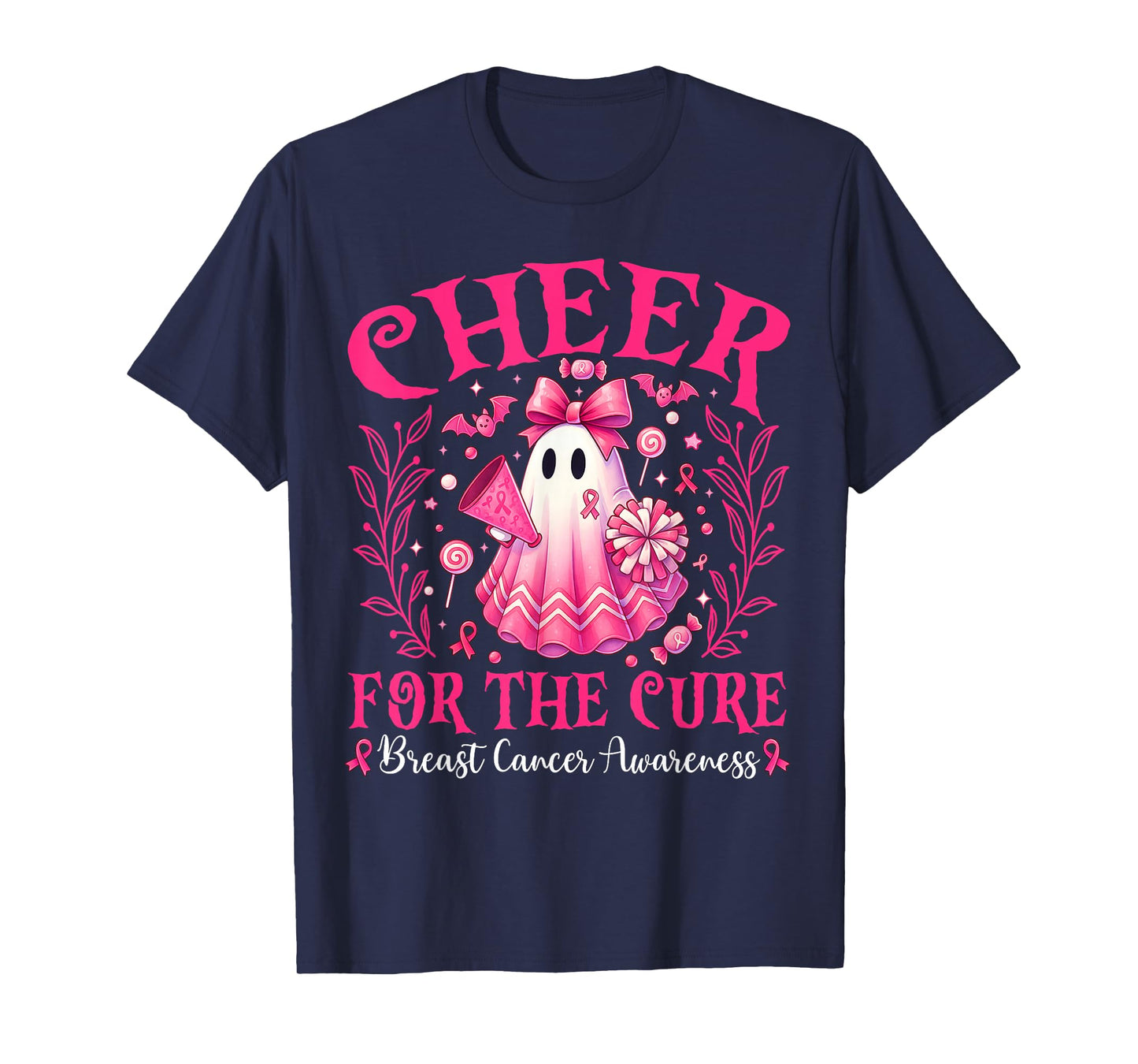 Cheer for The Cure Breast Cancer Pink Ghost Cheerleader T-Shirt