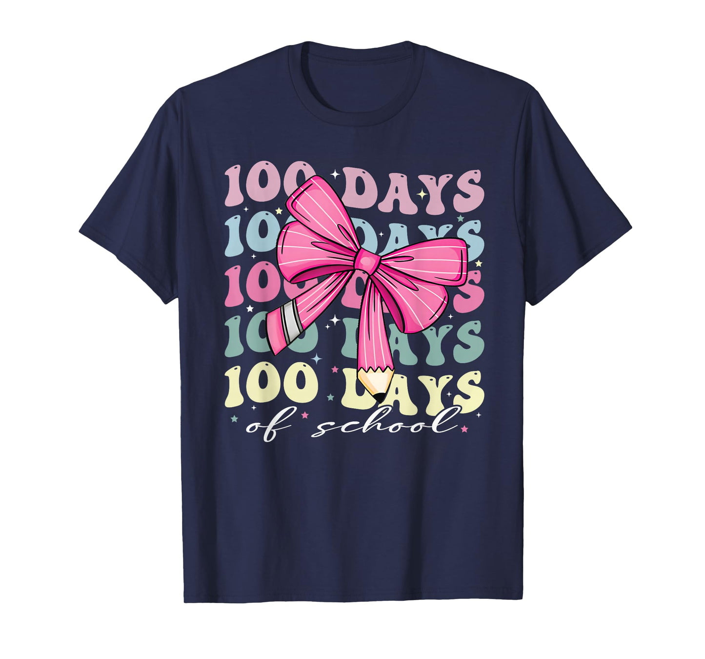 100 Days of School Girls Coquette Bow Pencil Student Cute T-Shirt