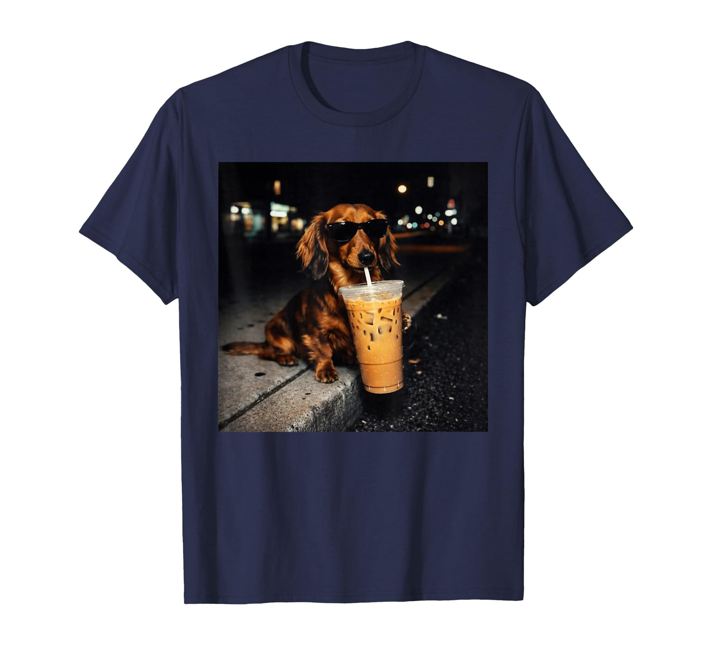 Funny Dachshund Drinking Iced Coffee Cute Dog Meme Humor T-Shirt