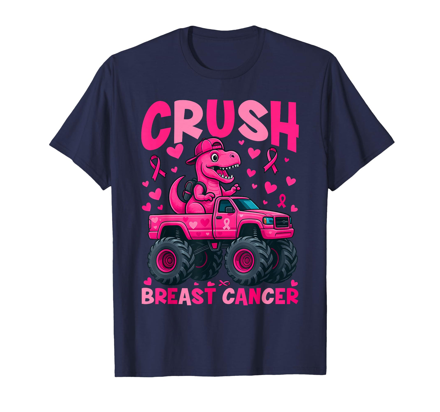 Crush Breast Cancer Awareness Monster Truck Dinosaur Boy Kid T-Shirt