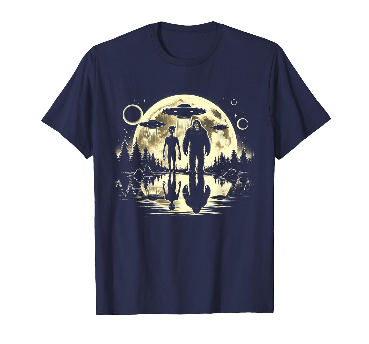 Bigfoot and Alien Moon UFO Extraterrestrial Sasquatch Gifts T-Shirt