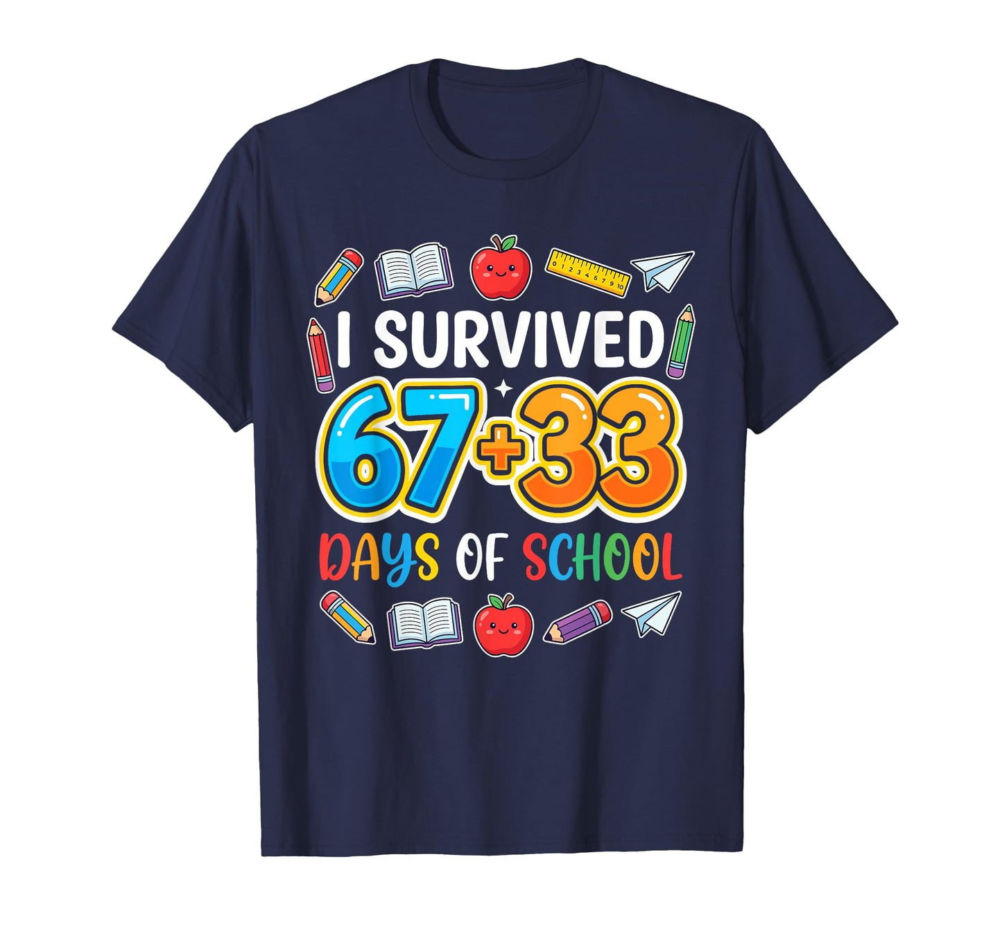 100th Day Boys I Survived 67 + 33 Funny 100 Days of School T-Shirt